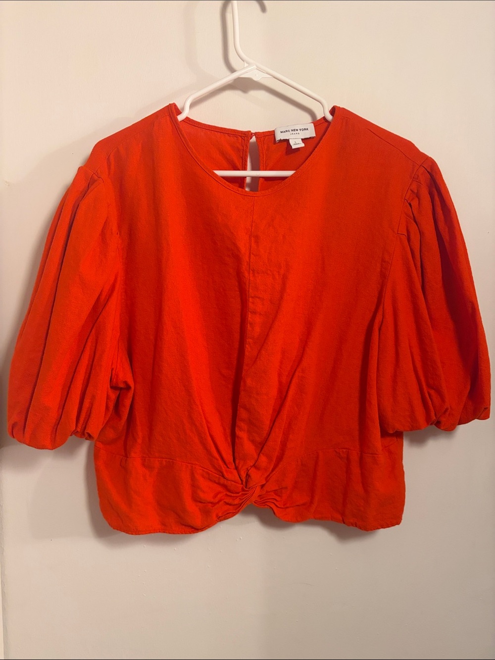 MARC NEW YORK Bubble Hem Puff Sleeve Blouse POPPY RED Large